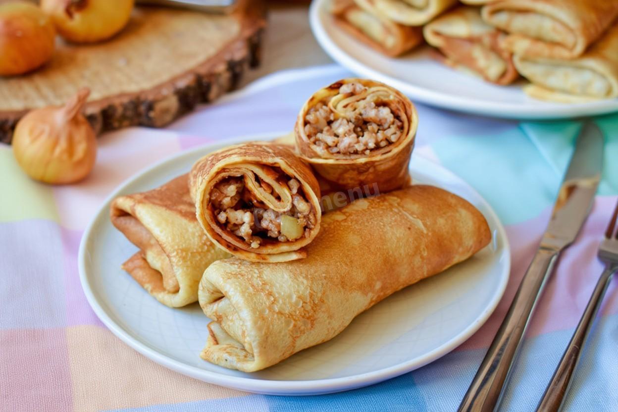 Шаг 9. Как подавать сочные блинчики с мясом?